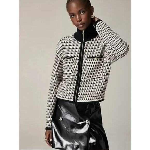 J.Crew Jacquard Sweater-Jacket Cotton Full Zip Gold Buttons Size Medium NEW - Picture 1 of 10